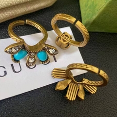 Сет из трех колец РОМАШКА style by GUCCI с цветными вставками (цвет бронза)
