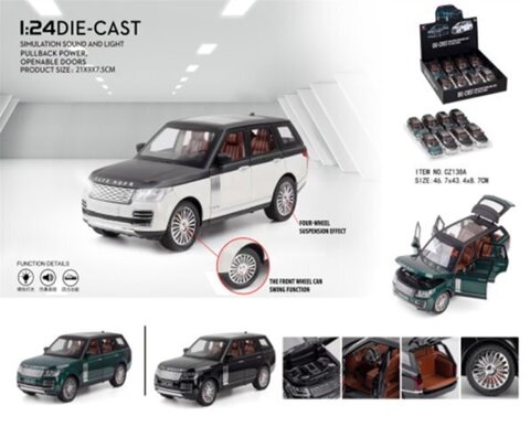 Машина металлическая Рейндж РОВЕР 8 в уп, свет+муз 21см, цвета ассорти, цена за шт.