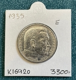 K16920 1935 Германия 5 марок рейхсмарок Гинденбург E Ag-900, 13.88 gr