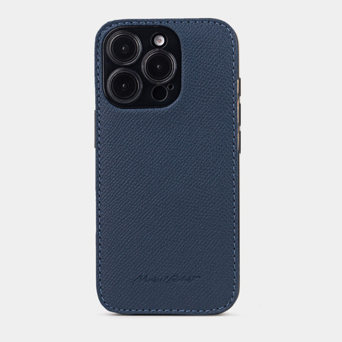 Чехол для iPhone 16 Pro Max из кожи сафьяно, темно-синего цвета