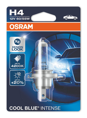 ЛАМПА ФАРЫ H4 60/55W OSRAM COOL BLUE INTENSE +100% (ГОЛУБОВАТО-БЕЛЫЙ СВЕТ)