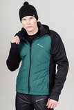 Премиальный костюм для лыж и зимнего бега Nordski Hybrid Hood Black-Alpine Green