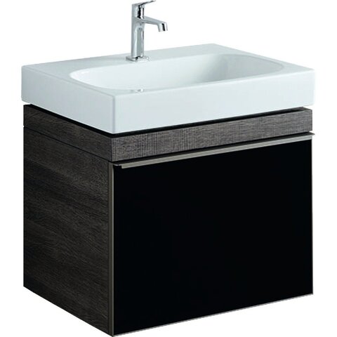 Шкафчик для раковины Geberit Citterio, с одним выдвижным ящиком: B=58.4см, H=55.4см, T=50.4см, черный / глянцевое стекло, темный дуб / меламин, структура дерева