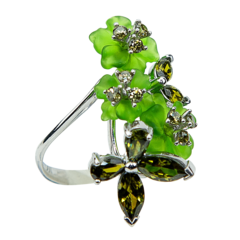 Кольцо с цветами из кварца и фианитами