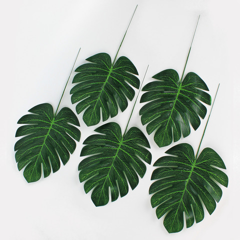 Монстера, лист на стебле, зелень искусственная, 37 см., набор 5 веток