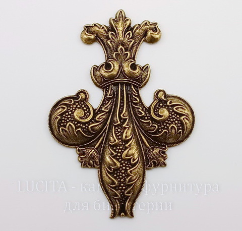 Винтажный декоративный элемент - штамп "Fleur-de-Lys" 62х43 мм (оксид латуни)