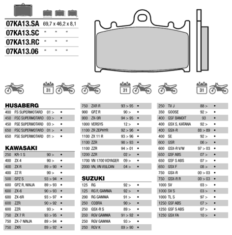 07KA13SA колодки тормозные МОТО(FDB574)