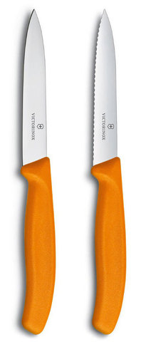 Набор для кухни Victorinox 100мм 2 ножа серрейт и прямая оранжевый блистер (6.7796.L9B)