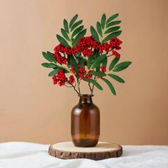 №2 Ягоды рябины на ветке, цвет красный, 53 см, набор 2 ветка.