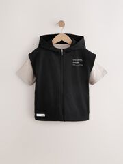 Жилет с капюшоном и футболка в комплекте для мальчика Next AJ8-074, Черный, Бежевый