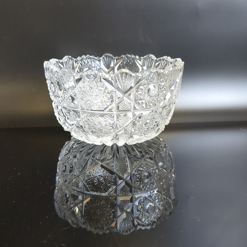 Салатница хрустальная с алмазной гранью, геометрический орнамент, D-14.7 см, винтаж СССР 1970-1990 гг