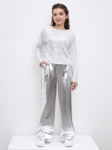 Костюм брючный праздничный с пайетками для девочки серебро