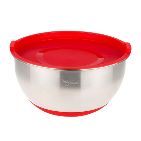 Миска Jolly Kitchen с крышкой, красная, 26 см, нержавеющая сталь 0,5 мм, объем 4,4 л
