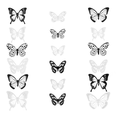 Наклейки Элегантные бабочки, Черный/Белый, с блестками,  5-7 см*18 шт.