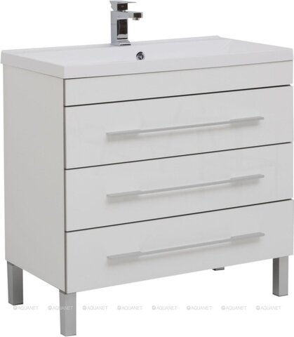 Aquanet 287674 Тумба с раковиной Верона 90 белый (напольная 3 ящика, раковина Aquanet) (287674)