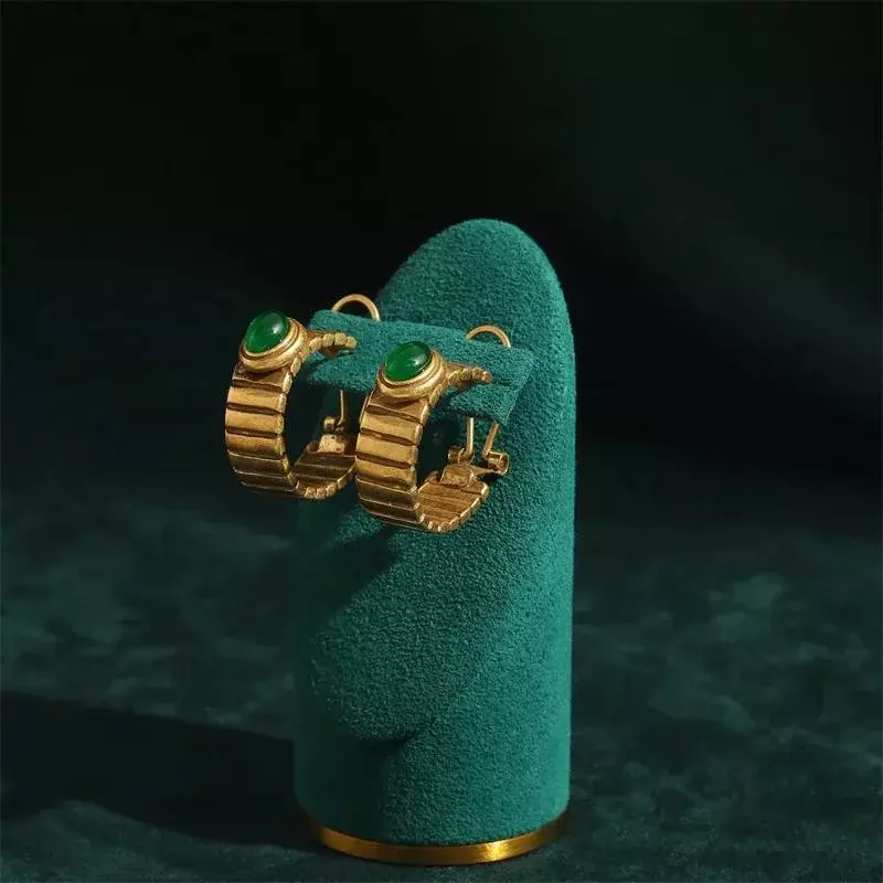 Серьги винтажные малахит, Золотые