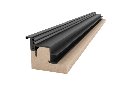 Коробка с уплотнителем Filomuro ALU Black Revers с врезкой под петли AGB Eclipse 3.0 / Armadillo U3D3000 и ответную планку, притвор 43мм, для полотна 2000-2300 мм (2,5шт.)