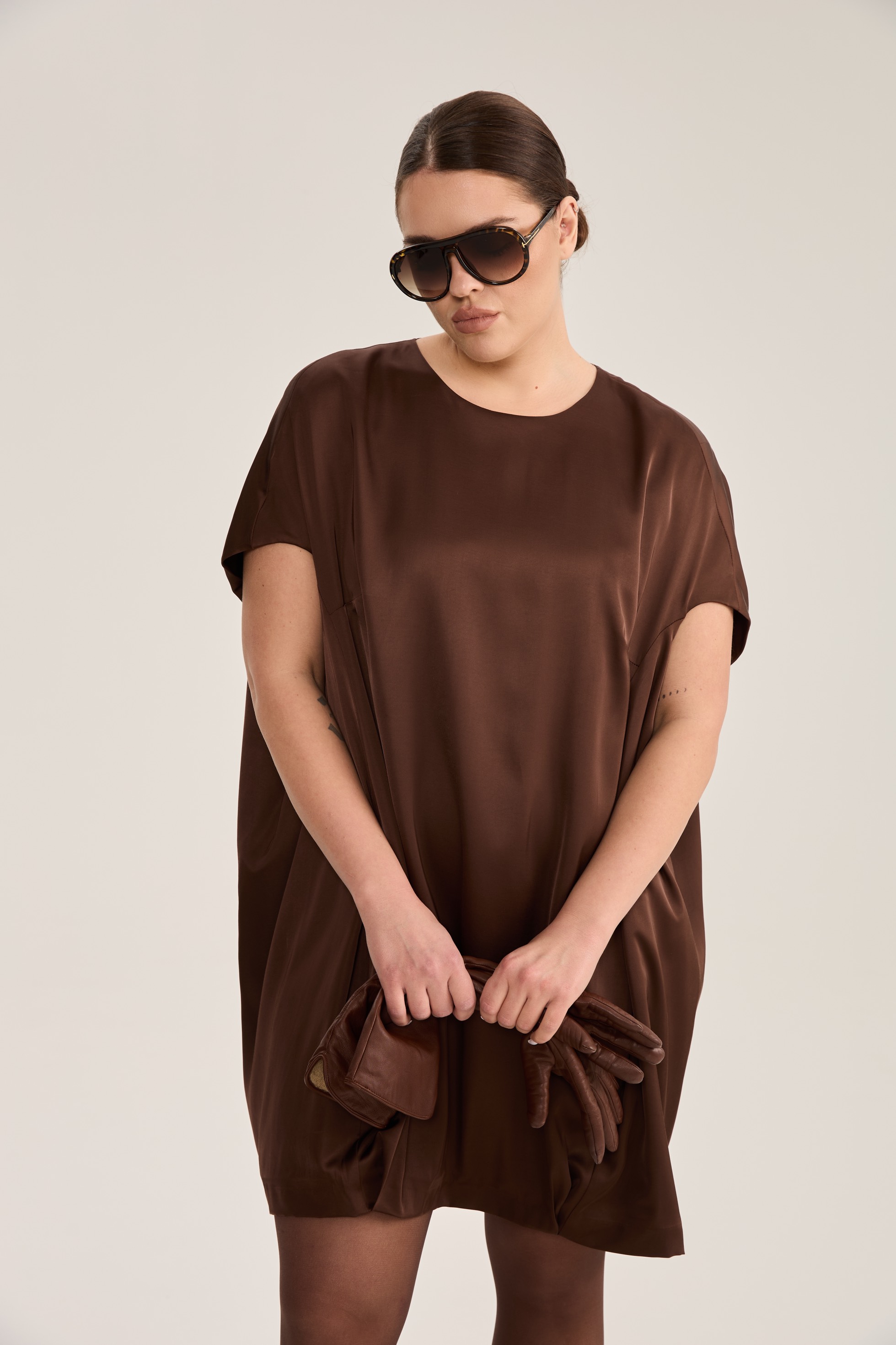 Платье-кокон мини, шоколад