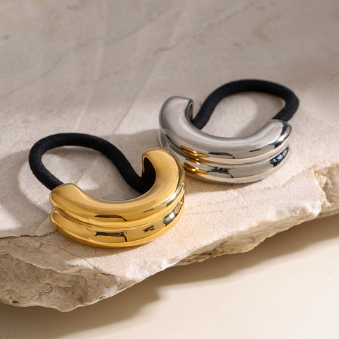 Резинка для волос металлическое полукольцо «DOUBLE HAIR CUFF», золото/серебро