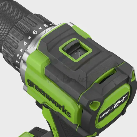 Дрель-шуруповерт аккумуляторный Greenworks DD560, 24V, б/щет, 0-500 / 0-2000 об/мин, 30/60 Нм, 13мм, Anti-kickback, 1х4Ач, ЗУ, кор (3708407CUB)