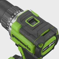 Дрель-шуруповерт аккумуляторный Greenworks DD560, 24V, б/щет, 0-500 / 0-2000 об/мин, 30/60 Нм, 13мм, Anti-kickback, 1х4Ач, ЗУ, кор (3708407CUB)