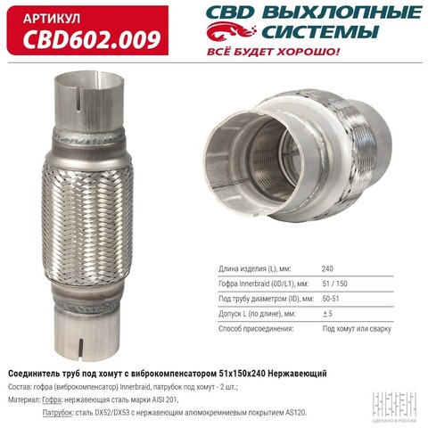 ГОФРА ГЛУШИТЕЛЯ 50*150*240 CBD ПОД ХОМУТЫ