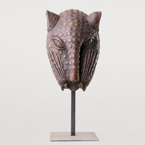 БРОНЗОВЫЙ БЮСТ ЛЕОПАРДА LEOPARD BRONZE HEAD WITH STAND 2 BENIN