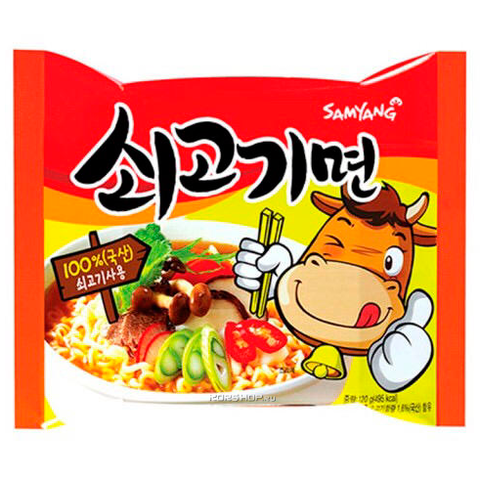 Лапша со вкусом говядины Согогимен Sogokimyun SamYang, 120 г.
