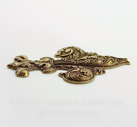 Винтажный декоративный элемент - штамп "Fleur-de-Lys" 62х43 мм (оксид латуни)
