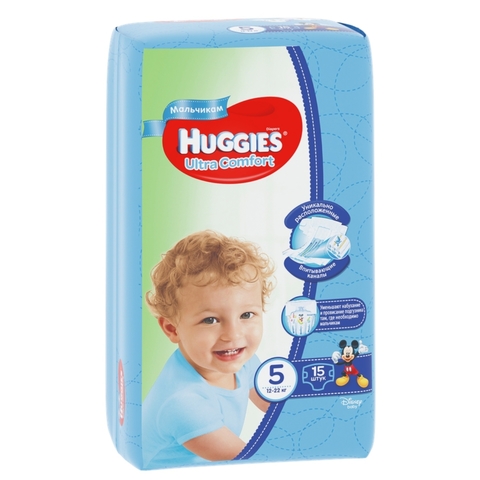 Подгузники HUGGIES Ультра Комфорт д/мальчиков 15 шт №5 12-22 кг РОССИЯ