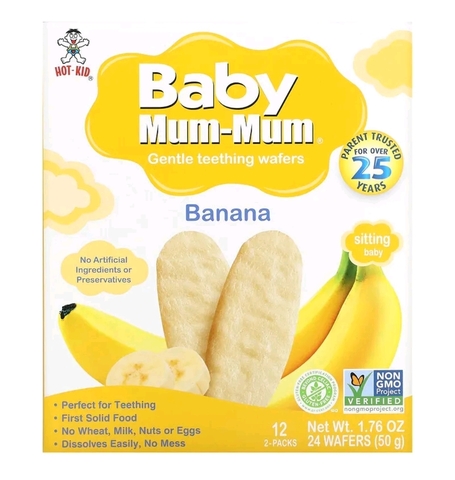 Baby mum mum, Baby Mum-Mum, вафли для мягкого прорезывания зубов, банан, 12 пакетиков, по 2 шт.
