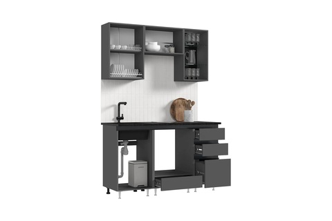 Кухня Техно-6 1.5 м графит / графит софт