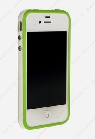 Бампер для iPhone 4s/ 4 зеленый с белой полосой