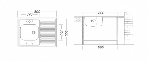 Мойка накладная STD800.600---5C 0L- (левая)