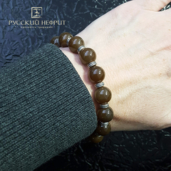 Браслет Восток. Табачный нефрит. 10мм.