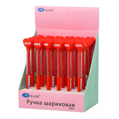 Ручка шариковая, автоматическая, Basir, синие чернила, серия "Сердечко", с поворотным механизмом и стразами, 24 шт