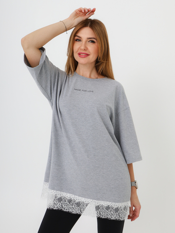 Футболка с кружевом, меланж
