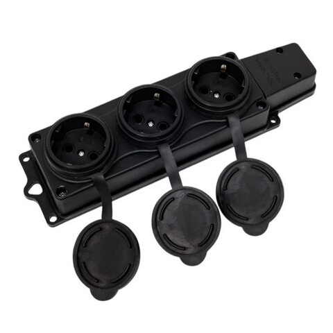 Розетка 3-местная каучуковая с крышками 