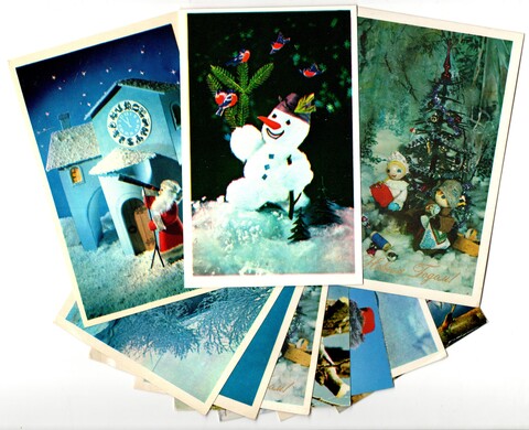 Подборка поздравительных Новогодних открыток — 10 штук— разные художники—чистые, без повторов, винтаж времен СССР