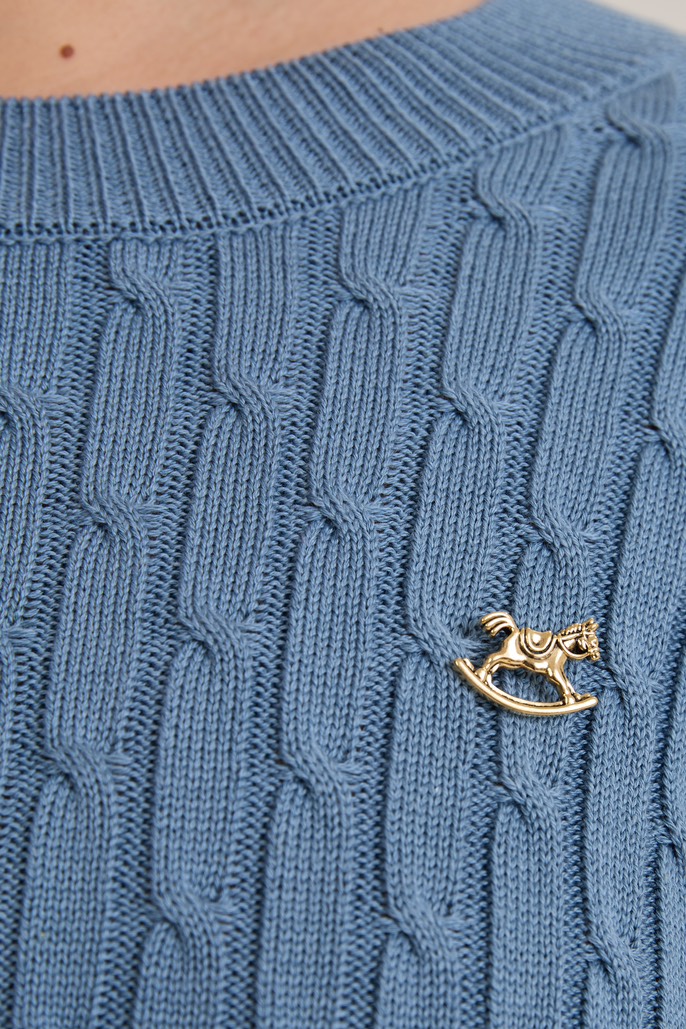 Джемпер с круглым вырезом косы, голубой