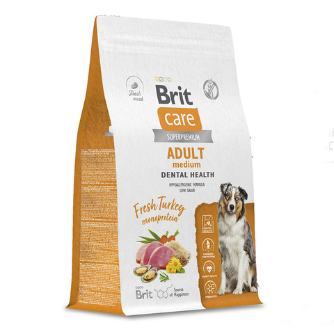 Сухой корм Brit Care Dog Adult M Dental Health, с индейкой, для взр. собак средних пород, 3 кг.