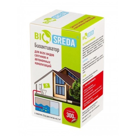 Биоактиватор "BIOSREDA" для септиков и автономных канализаций , 300 гр 12 пакетиков