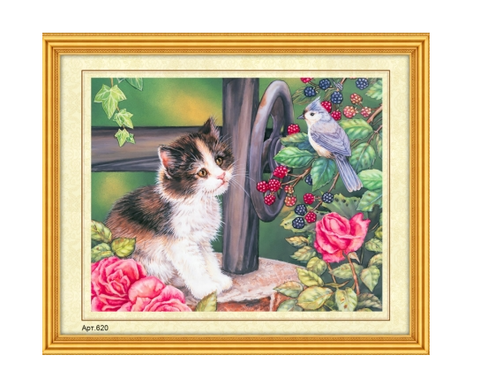 Н-р для вышивания бисером 27x35 см (частичн.заполн.,канва с рис) Котёнок и птичка