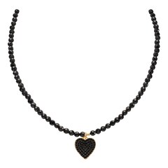 Чокер из Шпинели и Подвеска Сердце с чёрными фианитами, gold