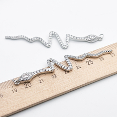 Подвеска Змея (большая!), цвет серебро (родий), фианиты, размер 78*15 мм, цена за 1 шт