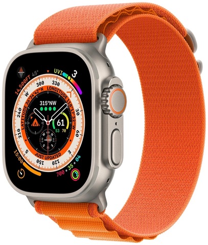 Умные часы Apple Watch Ultra 49 мм корпус из титана, ремешок Alpine оранжевого цвета (Medium, 145–190 мм)