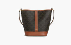 Сумка Celine Triomphe Canvas And Calfskin Leather Small Bucket Bag Tan