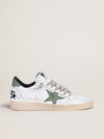 Men's Ball Star in white nappa with olive star and heel tab
