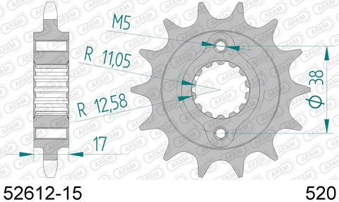 52612-15 звезда передняя (ведущая) стальная, 520, AFAM