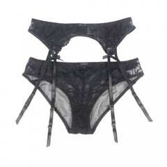 Трусики и пояс для чулок с ремешками черные Sexy Exquisite Lace (XL-2XL)